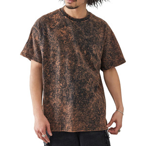 Camisetas con lavado ácido, impresión de logotipo personalizado, camisetas para hombre con textura desgastada, tela de algodón transpirable, corte relajado, estilo cuello redondo - Product Image 3