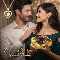 ELVROGEST SA Coffret Cadeau Rose Éternelle Préservée avec Collier Cœur Doré – Cadeau Romantique de Luxe pour Maman, Épouse, Petite Amie, Anniversaire, Saint-Valentin