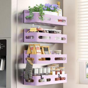 4 Pack Strong Magnetic Spice Rack for Refrigerator Multipurpose 4-Hook <b>Shelf</b> Organizer for <b>Kitchen</b> & Bathroom - Product Image 1