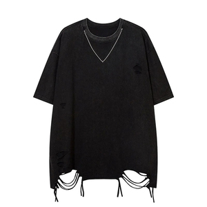 T-shirts tendance unis coupe classique effet usé pour hommes 100% coton écologique couleur personnalisée légers logo personnalisé - Product Image 1
