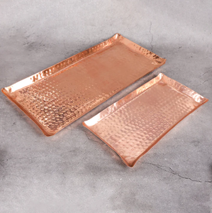 Hammered Design 2 Pieces Copper Serving <b>Tray</b> With <b>Mirror</b> Finished Suitable For Kitchen Juice Glass Water Glass Serving <b>Tray</b> - Product Image 1
