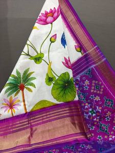 ผ้าไหมโดลา ลายกัลัมคารี ผ้าแจ็คการ์ดทอลายขอบ  ผ้าซารีกันยับ สำหรับงานปาร์ตี้ ขายส่ง เสื้อผ้าอินเดีย ปากีสถาน ราคาดีที่สุด - Product Image 3