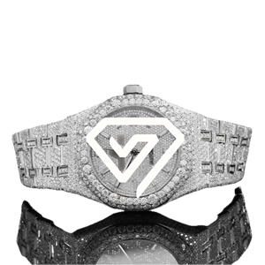 Montre en or rose bicolore 41 mm entièrement pavée de diamants Moissanite, montre de luxe à l'aspect diamant pour homme - Product Image 4