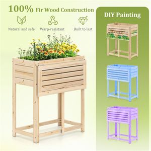แปลงปลูกผักยกพื้นทำจากไม้เฟอร์แข็งแบบ DIY ทาสีได้ พร้อมโต๊ะข้างพับได้และกระบะปลูกสมุนไพร - Product Image 3