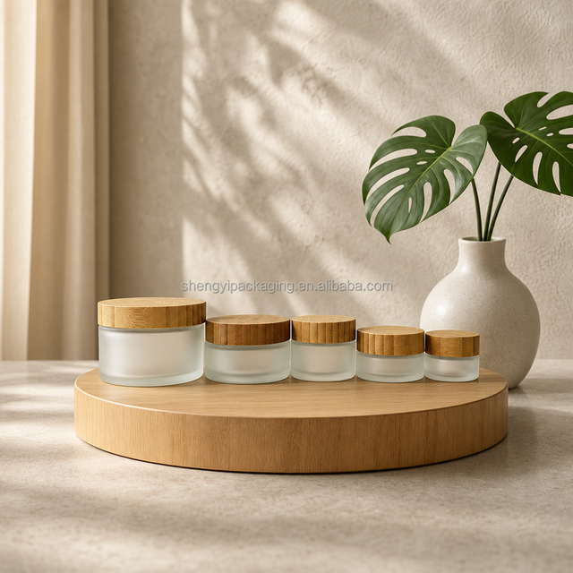 Eco-Friendly Bamboo Glass Cosmetic Jars, Refillable Containers for Face Creams, Lip Balms & Body Scrubs