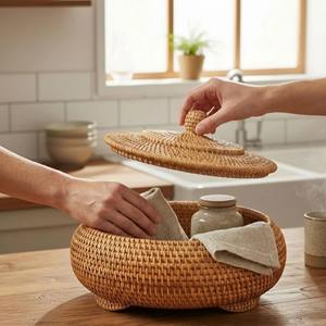 Panier de rangement modeste avec couvercle, idéal pour les essentiels de cuisine, les collations, l'organisation des comptoirs et des tables, vente en gros depuis l'Inde - Product Image 6