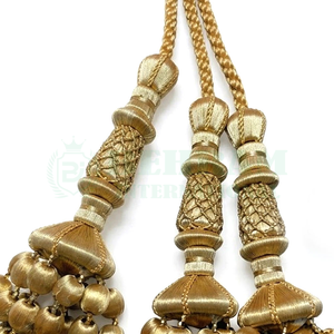 Frange de rideau en cordon métallique à pampilles de perles dorées de qualité supérieure, travail manuel, pour vêtements liturgiques, uniformes religieux et ornements. - Product Image 6