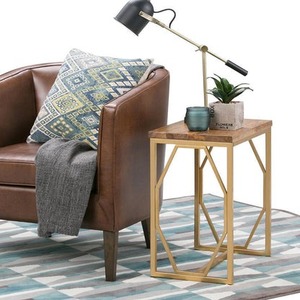 Table basse architecturale moderne avec plateau en bois et structure en métal doré, mobilier contemporain pour salon - Product Image 5