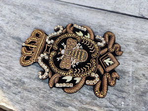 New Custom Made Royal Crown Hand Embroidered Bullion Wire Badges Totally Hand Made Twill Fabric Embroidery Badges for Sale - Product Image 5