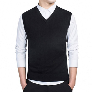 <b>Men's</b> Retro V-Neck <b>Knit</b> Sweater Vest – Solid Color Casual Business Pullover Sleeveless <b>Waistcoat</b> for Work & Everyday Wear - Product Image 3