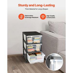 Carrello Portaoggetti in Plastica a 3 Cassetti con Ruote e Divisori per Armadio e Cassettiera - Product Image 3