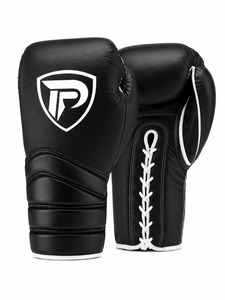Guantes de Boxeo Dumela International Personalizados de Cuero Negro con Cordones Blancos y Logotipo, Alta Calidad, Verticales, Profesionales, Portátiles - Product Image 1