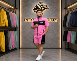 REXFIT SPORTS 2026 Conjunto Deportivo de Verano para Hombre en Nailon Rosa, Camiseta de Manga Corta con Cierre Completo y Pantalones Cortos, Ropa Deportiva Personalizada, Conjunto Ligero de Nailon - Product Image 4