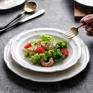 Elegant White Porcelain Oval Plates Bowls Embossed Scalloped Edge Durable BPA Free Leak-Proof Dishwasher Safe Dinnerware <b>Sets</b> - Product Image 5