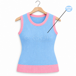 Cosh International Sisterhood Sorority Blue Pink Contrast Knitted Sleeveless O-Neck Tank Top Casual Solid Design Regular Fit - Product Image 5