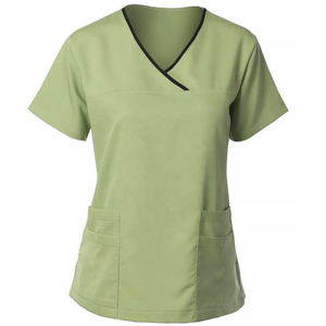 Ensemble de tenue médicale pour femmes, haut à col en V à empiècements, pantalon jogger, taille yoga, col montant, manches courtes, en toile, pour hôpital - Product Image 2