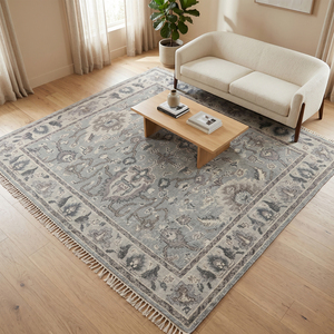 Alfombra DECORDEC de Lana Tufted a Mano - Diseño Floral Moderno, Ecológica, Antideslizante, con Base de Lana Gruesa, Suave, Azul Marfil, Pelo Medio - Product Image 3