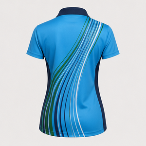 Custom Sky Blue Green dark blue Flowing Line <b>Womens</b> <b>Polo</b> <b>Shirt</b> Quick Dry Breathable Short Sleeve Performance Golf WPS-0892 - Product Image 2