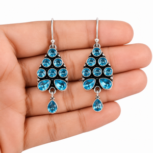 MultiStone Teardrop <b>Dangle</b> <b>Earrings</b> | Oxidized <b>Silver</b> <b>Earrings</b> | Pear Shape Crystal Drop <b>Earrings</b> for Women - Product Image 1