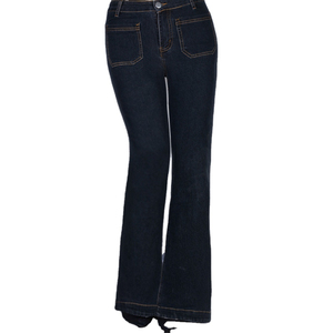 ELEGANT CORPORATION Jean droit taille mi-haute longueur intégrale en denim bleu délavé grande taille pour femme décontracté avec fermeture éclair respirant - Product Image 4