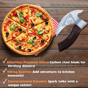 Durable Material Low MOQ Customizable Wood <b>Handle</b> Stainless Steel Blade Pizza Cutting <b>Axe</b> Private Label Best Selling - Product Image 5