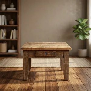Table basse carrée en bois rustique avec tiroir de rangement pour salon - Product Image 2