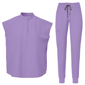 Ensemble de blouses médicales sans manches pour femmes, col montant, pantalon jogger, taille élastique avec cordon de serrage, uniforme d'infirmière avec poches - Product Image 3