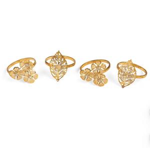 Gold Flower <b>Leaf</b> Rings Set Metal Jewelry Decorative Design Style - Product Image 1