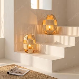 Lanterne moderne en feuille de palmier bio, porte-bougie géométrique découpé, lanternes suspendues, décoration lumineuse de jardin en verre - Product Image 4