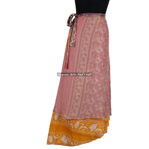 2-Layer Reversible Magic Silk Saris <b>Wrap</b> Recycled Indian Beach <b>Skirt</b> Summer Season Plus Size Beach Pareos and <b>Wraps</b> - Product Image 2