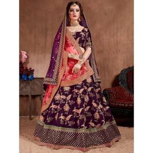 Lehenga choli brodé de créateur de vêtements de mariée de couleur pourpre séduisante - Product Image 1