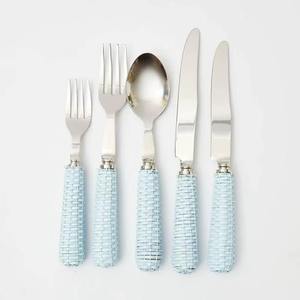 Luxury Food <b>Safe</b> Flatware Stainless Steel Rattan Handle 2 Fork 2 <b>Knife</b> and 1 Spoon Cutlery Set For Home Party & Wedding Use - Product Image 1