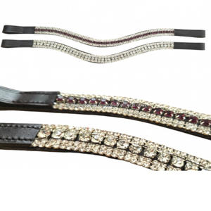 Banda de ceja de caballo de cuero en forma de onda con cinco filas de cristales multicolores cadena de metal de diamante brillante banda de CEJA ostentosa para caballos - Product Image 2