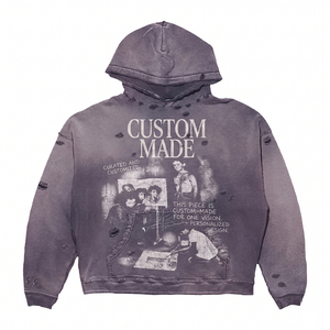 เสื้อฮู้ดดี้ Sunfaded Mud Wash สำหรับผู้ชาย 450gsm ผ้าเฟรนช์เทอร์รี่ ทรงบ็อกซี่ สไตล์สตรีทแวร์ สีม่วงแบบทำสีซีดจาง  เสื้อฮู้ดดี้สั่งทำพิเศษ - Product Image 1