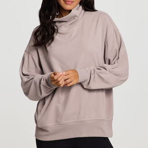 Sudadera de Mujer, Color Rosa Claro, Cuello Alto, Premium, Felpa Gruesa, Manga Larga, 100% Algodón, Estilo Minimalista Casual para Invierno - Product Image 5
