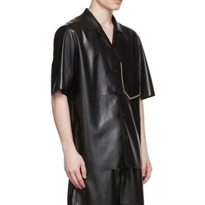 <b>Men's</b> Casual Leather Shirt with Horn Buttons and Turn-Down Collar 100% Leather Breathable & Eco-Friendly OEM Service - Product Image 3