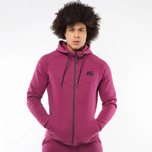 <b>Men</b>’s Burgundy Fleece Tracksuit Set | Full Zip Hooded <b>Jacket</b> & Slim Jogger Pants | Custom Wholesale Sportswear - Product Image 5