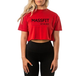 Camiseta Corta Roja para Mujer, Cuello Redondo, Manga Corta, Color Sólido, Transpirable, Informal, Tejido de Punto Jersey, Corte Regular, Primavera Verano - Product Image 1