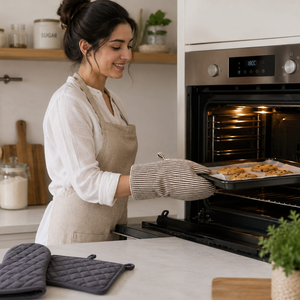 Premium Cotton Oven Mitt and <b>Pot</b> <b>Holder</b> Set | Heat Resistant Quilted Kitchen Gloves for Baking Cooking BBQ Grilling and Kitchen - Product Image 3
