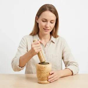 Ensemble mortier et pilon en bois de qualité supérieure pour herbes et épices, broyage manuel, accessoires de cuisine durables, pour moudre le poivre et les épices - Product Image 3