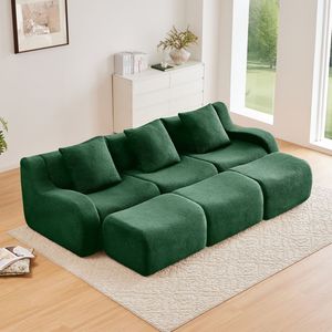 Divano a Tre Posti in Tessuto Teddy di Alta Qualità, Design Ergonomico con Braccioli Curvi, Antiscivolo, Senza Montaggio, per Soggiorno - Product Image 2