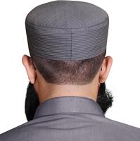 Gorro de Oración Musulmán Bordado con Estampado Puff, Diseño Premium para Hombre, Gorro Kufi de Algodón Elástico, Cuatro Estaciones, Rayas, Colores Personalizados