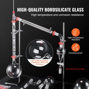 Kit di Distillazione in Vetro Borosilicato 3.3 con Giunto 24/40, Capacità 1000ml per Distillazione di Oli Essenziali, Evaporatore Rotante per Laboratori - Product Image 3