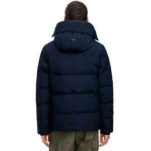 Men's Navy Blue Hooded <b>Down</b> Puffer Jacket Casual Winter Coat Windproof Regular Fit Button Closure Thick Insulated Outerwear - Product Image 4