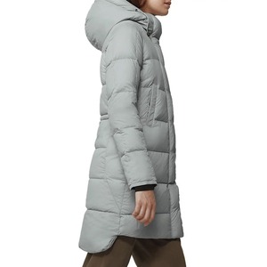 Long Quilted Winter Jacket With Hood Full Sleeves Zipper Closure Solid Color Polyester Shell Thick Warm <b>Coat</b> Contrast Color - Product Image 4