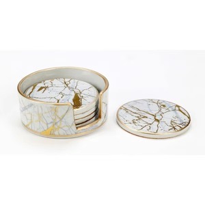 Ensemble de sous-verres ronds en pierre avec motif marbré doré, tapis et dessous de verre réutilisables, style glamour, résistants à la chaleur, écologiques - Product Image 4
