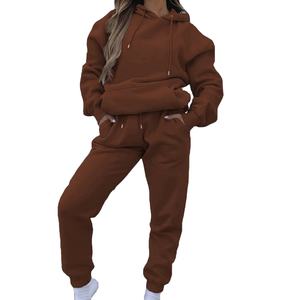 Ensemble de vêtements pour homme en coton 100% écologique pour l'hiver 2025, sweat-shirts à capuche de couleur unie + pantalon de survêtement, tenue de sport - Product Image 1