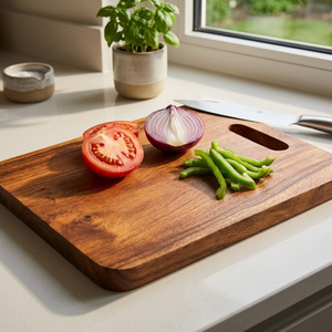 Tabla de cortar de madera maciza natural con ranura para jugos y orificio para colgar |   Bandeja de Madera Multiusos para Servir Carne, Frutas y Verduras - Product Image 2