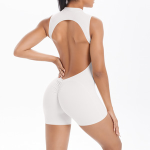 Women High Neck Backless Racerback Yoga <b>Jumpsuit</b> With Butt Scrunch High Waist Seamless Solid Color Spandex Polyester 1 Piece - Product Image 1