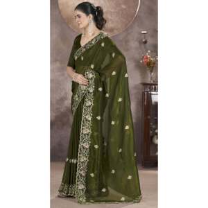 Sari de Diseñador con Bordado de Hilo y Lentejuelas para Vestimenta Profesional - Product Image 1